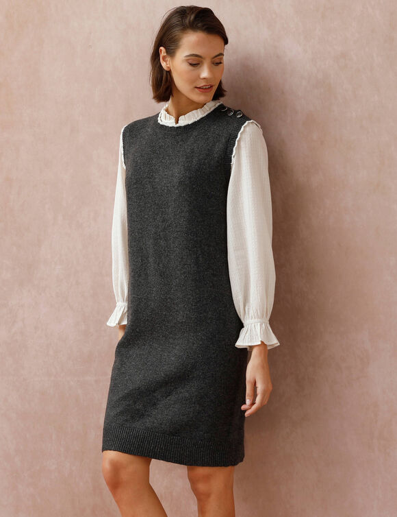 Robe pull sans manches, finitions contrastantes (anthracite chiné) Robe pull sans manches, finitions contrastantes (anthracite chiné)